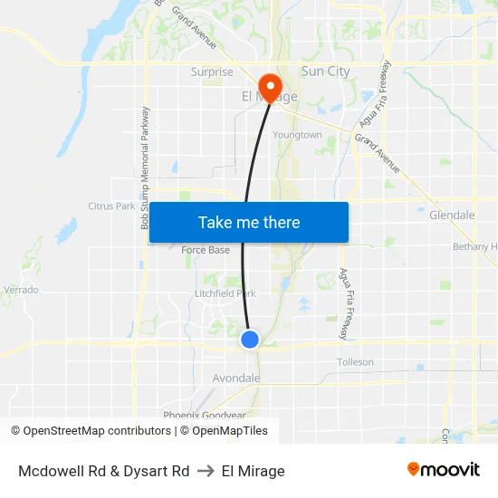 Mcdowell Rd & Dysart Rd to El Mirage map
