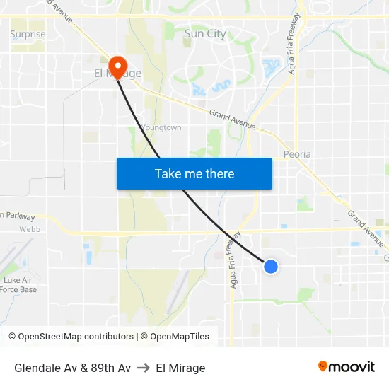 Glendale Av & 89th Av to El Mirage map