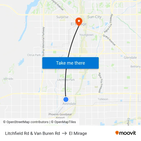 Litchfield Rd & Van Buren Rd to El Mirage map