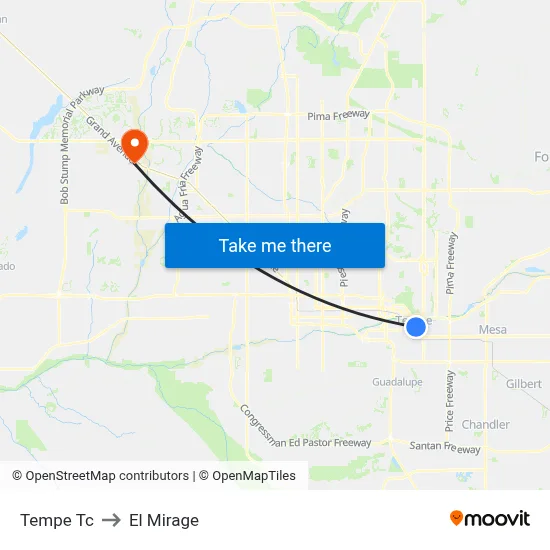 Tempe Tc to El Mirage map