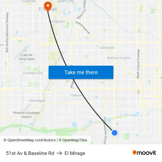 51st Av & Baseline Rd to El Mirage map