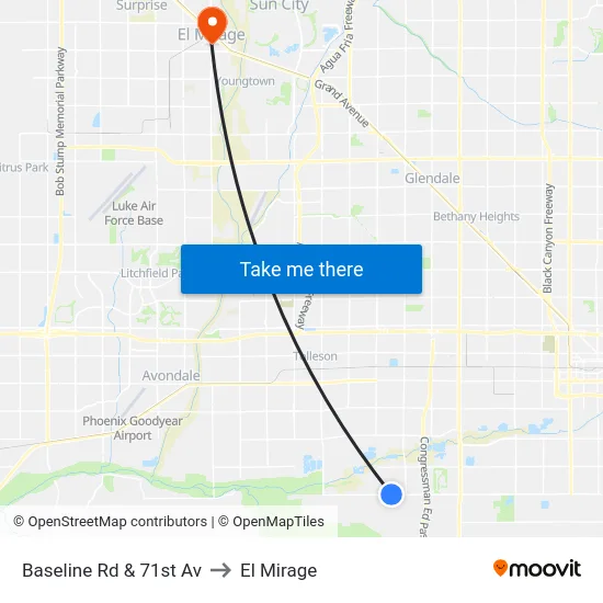 Baseline Rd & 71st Av to El Mirage map