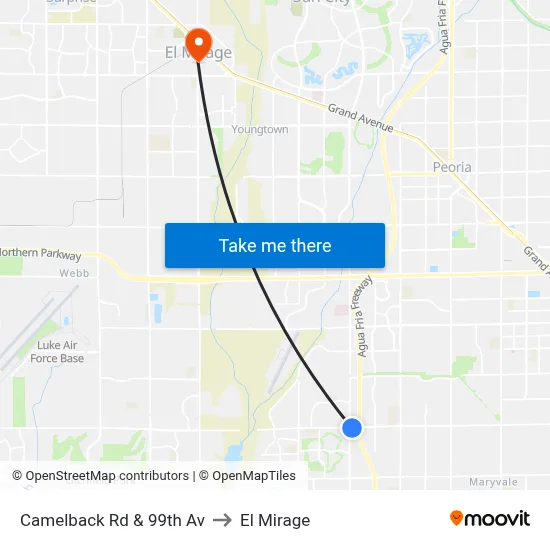 Camelback Rd & 99th Av to El Mirage map
