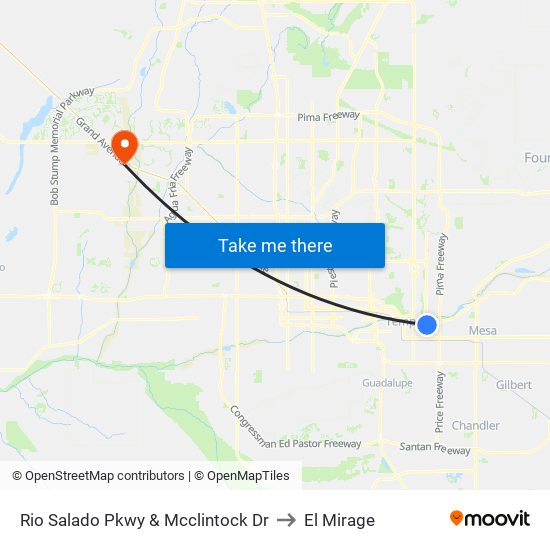 Rio Salado Pkwy & Mcclintock Dr to El Mirage map