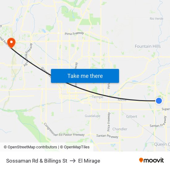 Sossaman Rd & Billings St to El Mirage map