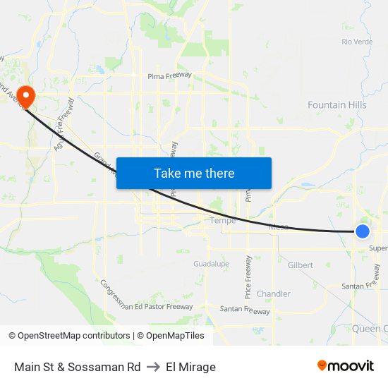 Main St & Sossaman Rd to El Mirage map