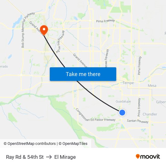 Ray Rd & 54th St to El Mirage map