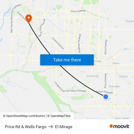 Price Rd & Wells Fargo to El Mirage map