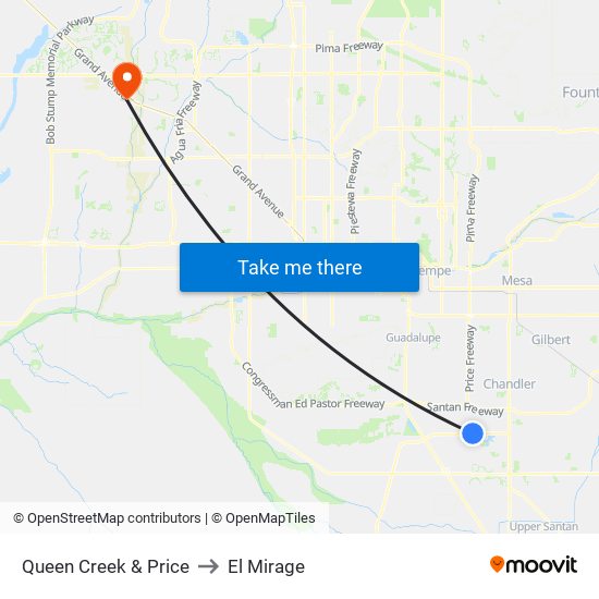 Queen Creek & Price to El Mirage map