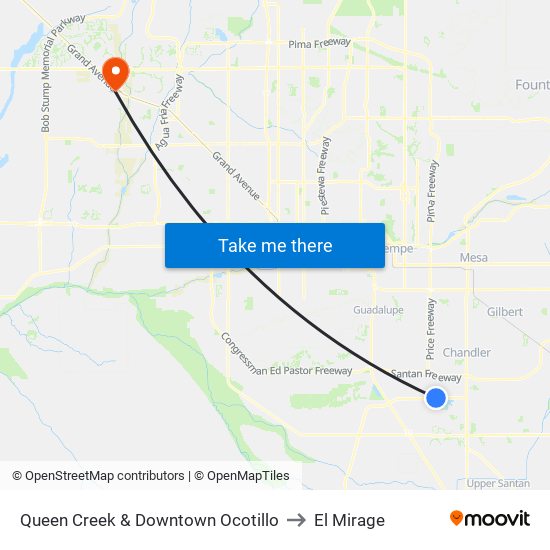 Queen Creek & Downtown Ocotillo to El Mirage map