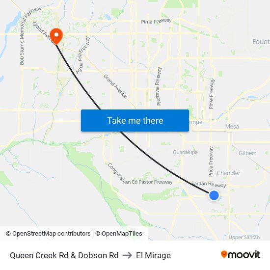 Queen Creek Rd & Dobson Rd to El Mirage map