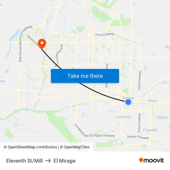 Eleventh St/Mill to El Mirage map