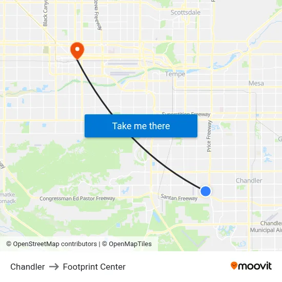 Chandler to Footprint Center map