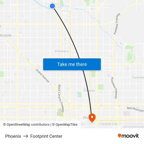 Phoenix to Footprint Center map