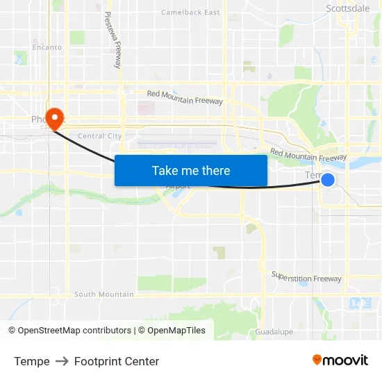 Tempe to Footprint Center map