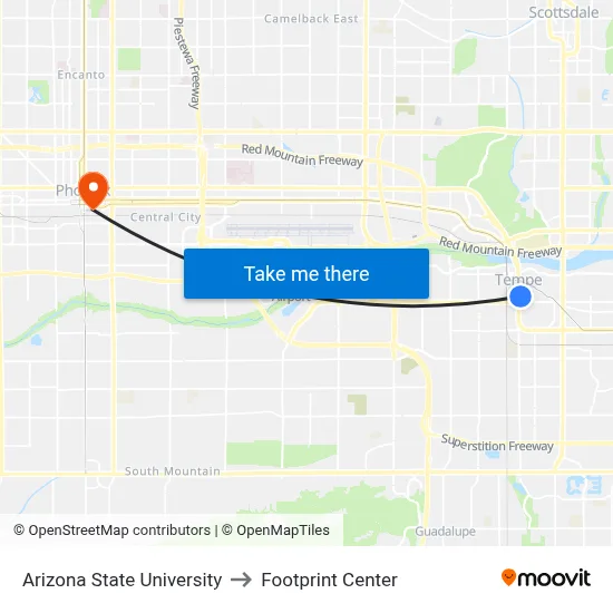 Arizona State University to Footprint Center map