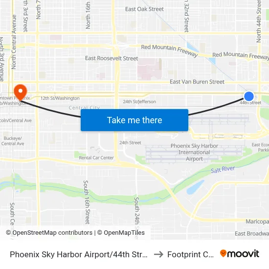 Phoenix Sky Harbor Airport/44th Street Station to Footprint Center map