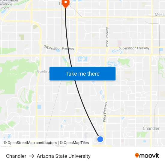 Chandler to Arizona State University map