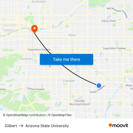 Gilbert to Arizona State University map