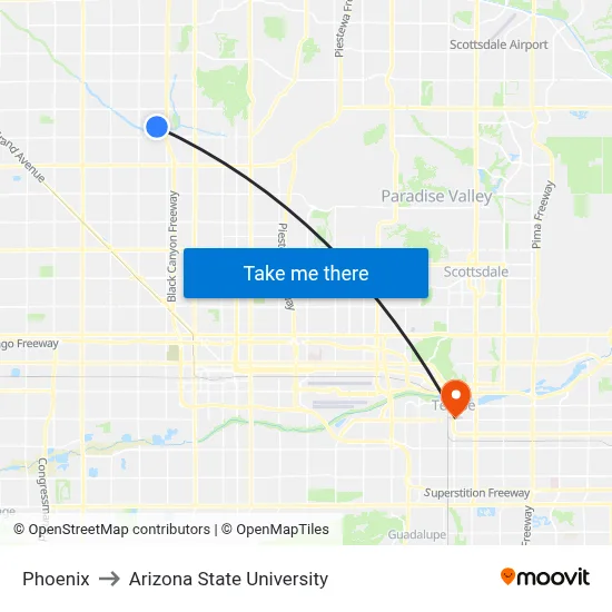 Phoenix to Arizona State University map
