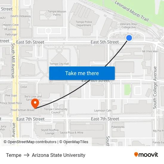 Tempe to Arizona State University map