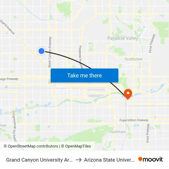 Grand Canyon University Arena to Arizona State University map