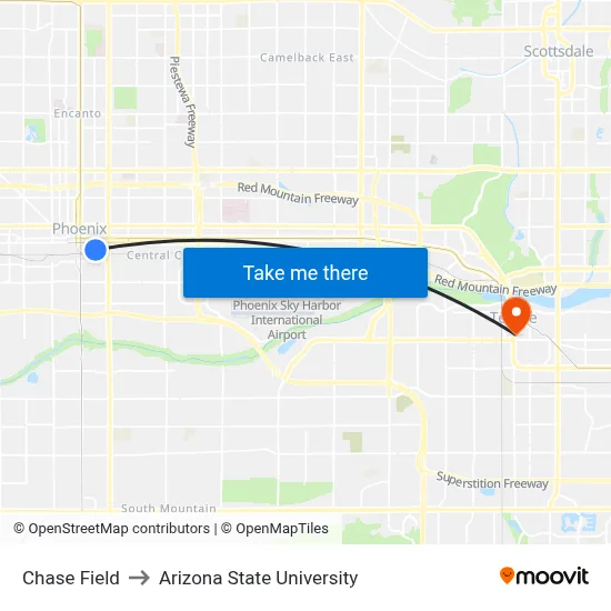 Chase Field to Arizona State University map
