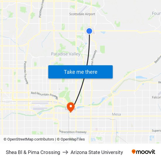 Shea Bl & Pima Crossing to Arizona State University map