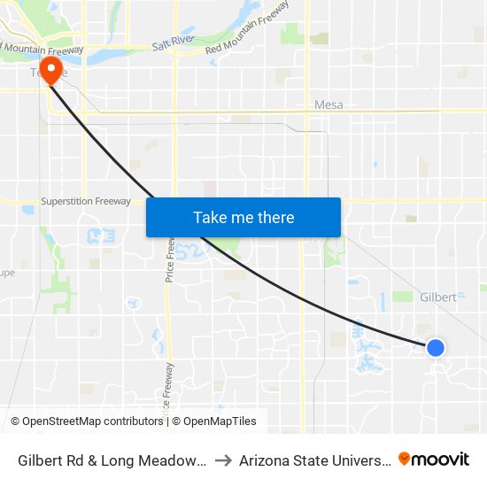 Gilbert Rd & Long Meadow Dr to Arizona State University map
