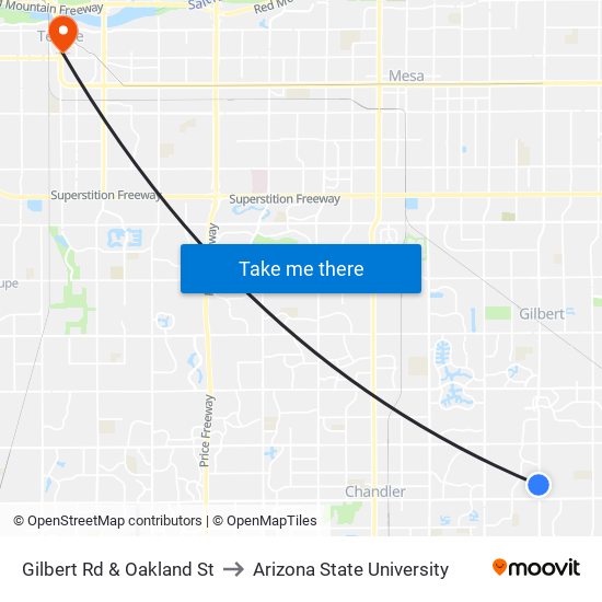 Gilbert Rd & Oakland St to Arizona State University map