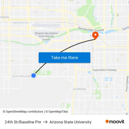 24th St/Baseline Pnr to Arizona State University map