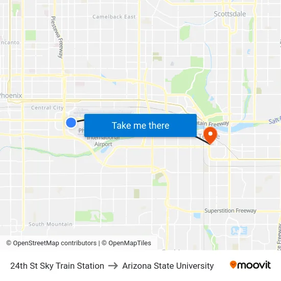 24th St Sky Train Station to Arizona State University map