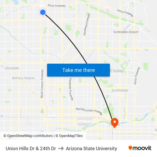 Union Hills Dr & 24th Dr to Arizona State University map