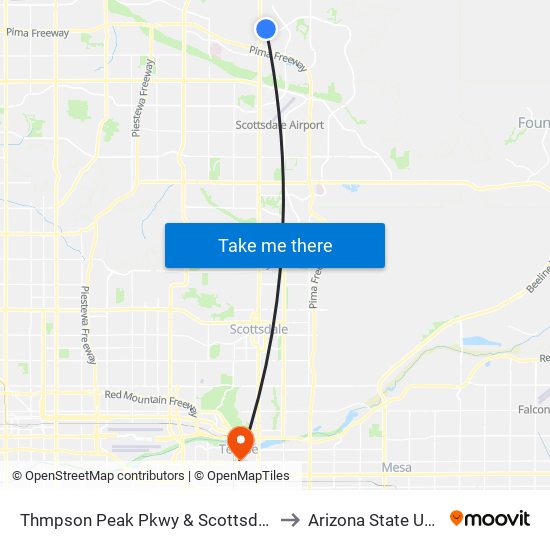 Thmpson Peak Pkwy & Scottsdle Healthcare to Arizona State University map