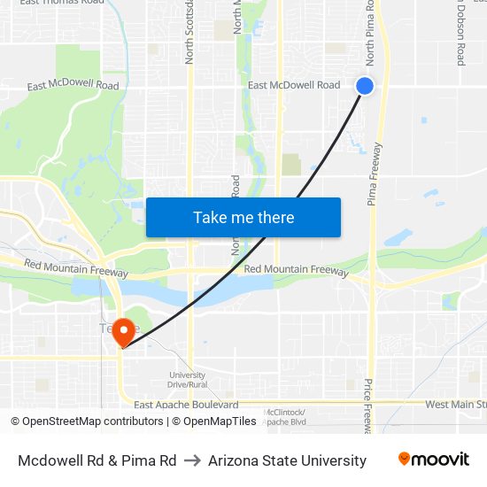 Mcdowell Rd & Pima Rd to Arizona State University map