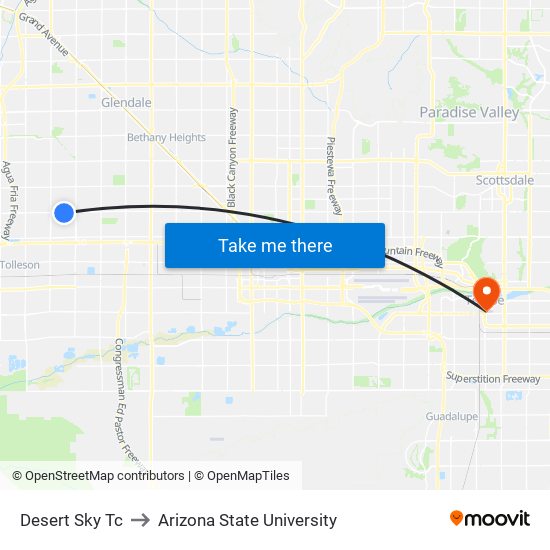 Desert Sky Tc to Arizona State University map