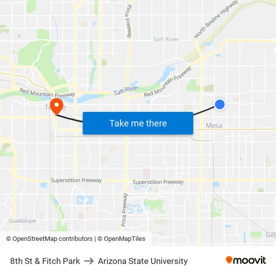 8th St & Fitch Park to Arizona State University map