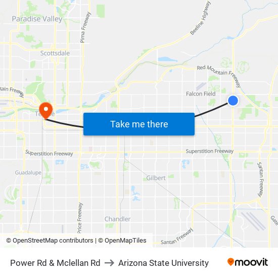Power Rd & Mclellan Rd to Arizona State University map