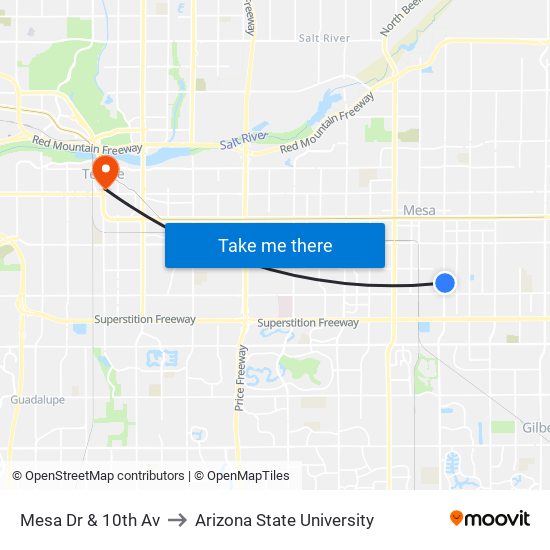 Mesa Dr & 10th Av to Arizona State University map