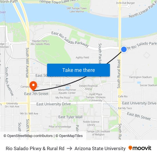 Rio Salado Pkwy & Rural Rd to Arizona State University map