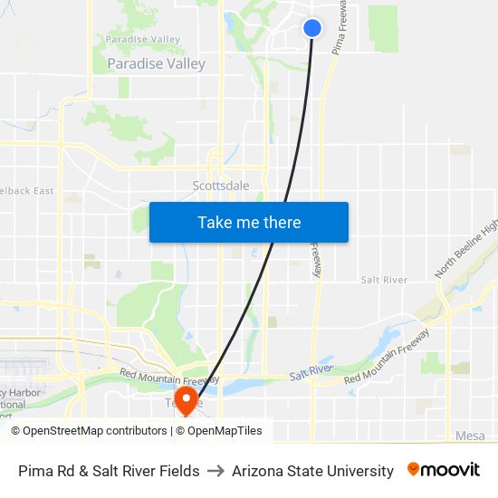 Pima Rd & Salt River Fields to Arizona State University map