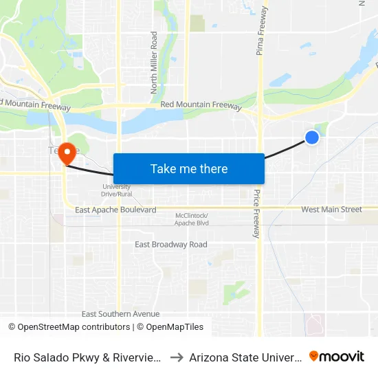 Rio Salado Pkwy & Riverview Dr to Arizona State University map