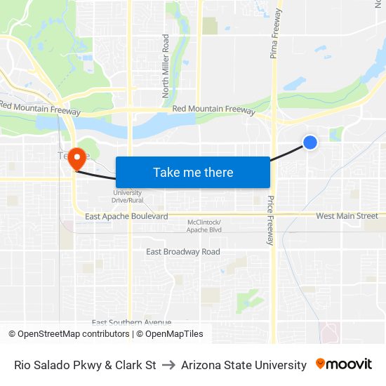 Rio Salado Pkwy & Clark St to Arizona State University map