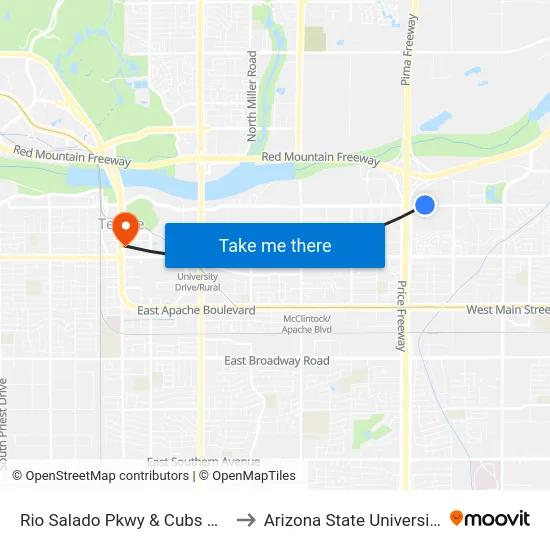 Rio Salado Pkwy & Cubs Wy to Arizona State University map