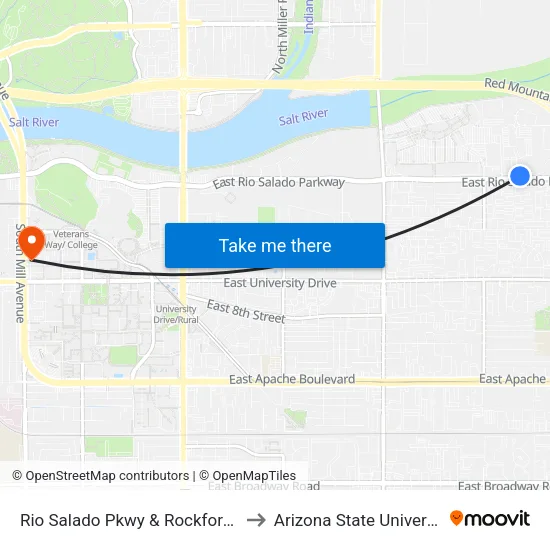 Rio Salado Pkwy & Rockford Dr to Arizona State University map