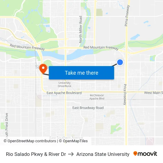Rio Salado Pkwy & River Dr to Arizona State University map