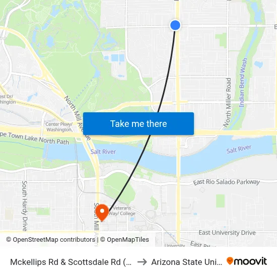 Mckellips Rd & Scottsdale Rd (Flag Zone) to Arizona State University map