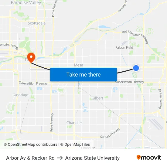 Arbor Av & Recker Rd to Arizona State University map