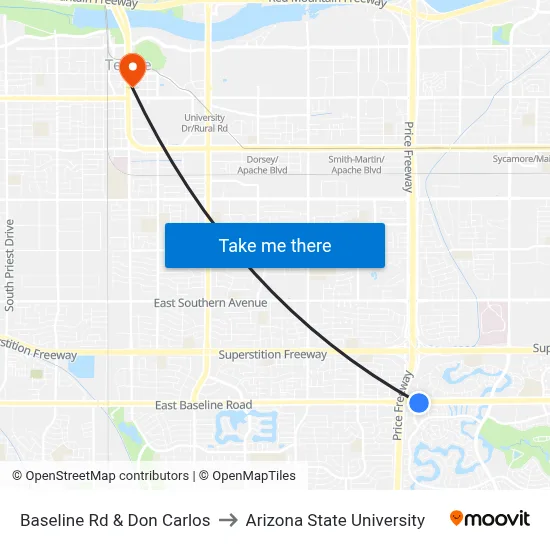 Baseline Rd & Don Carlos to Arizona State University map