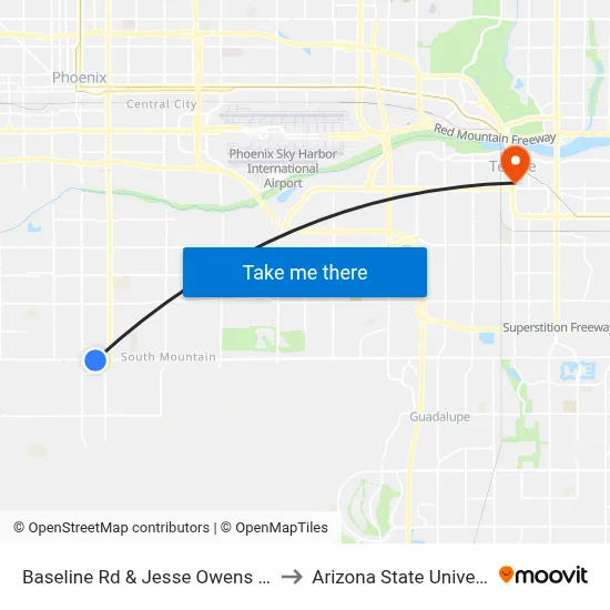 Baseline Rd & Jesse Owens Pkwy to Arizona State University map